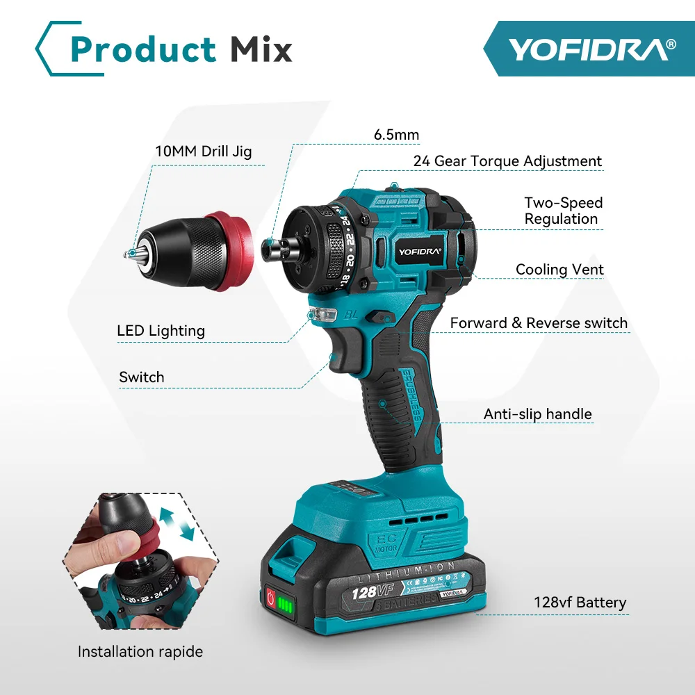 Cordless Impact Electric Drill Set Portable Hardware Power Tools 18v Power Drills Metal and Concrete Power Tools for Wood Knit