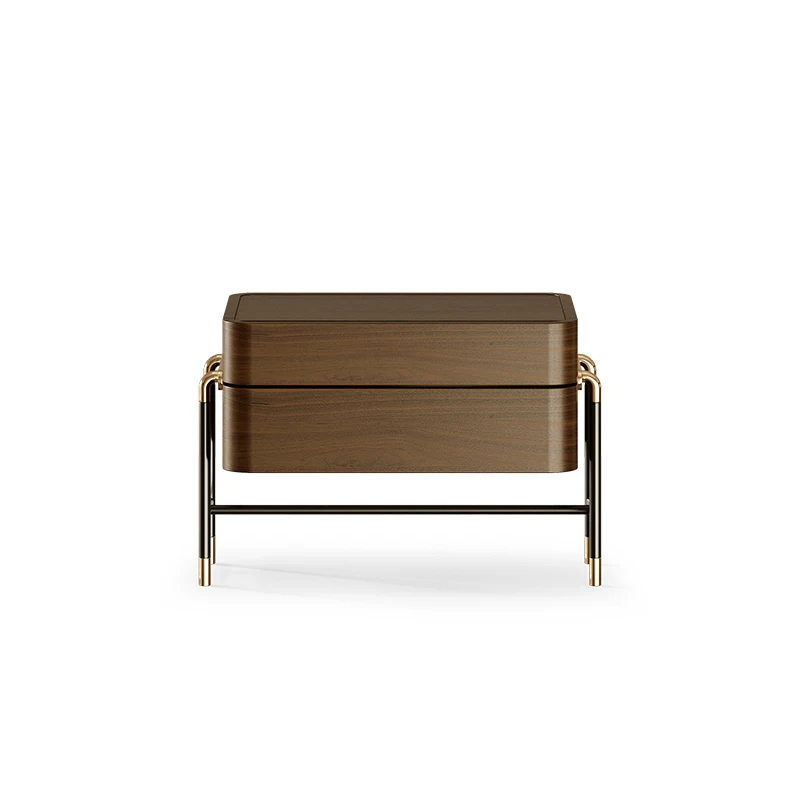 Nightstand Bedroom table furniture stainless steel base Bedside cabinet walnut night stand