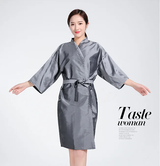 Newest Salon Gown Robe Leaves Pattern Smock Kimono Hairdressing Cape Dress Beauty SPA Hotel Barber Clothes Night-gown