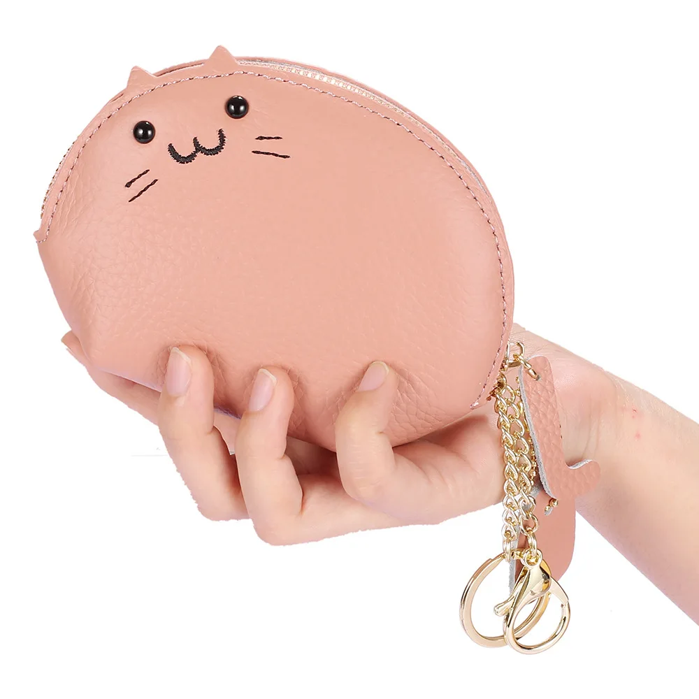 Women Cute Cartoon Embroidery thread Cat Wallet Small Zipper Girl Wallet Genuine Leather Women Coin Purse Card Holder Wallet