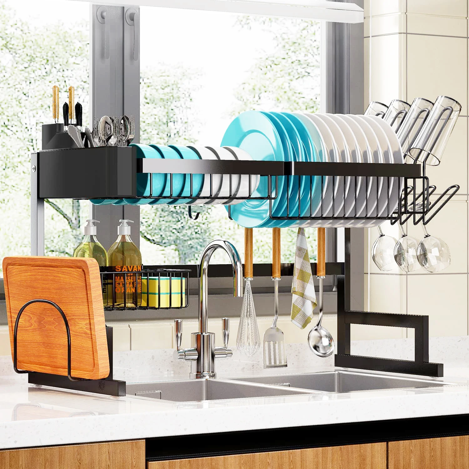 2 tier stainless steel dish drying rack shelf kitchenware storage holder kitchen over the sink cabinet dish drain rack