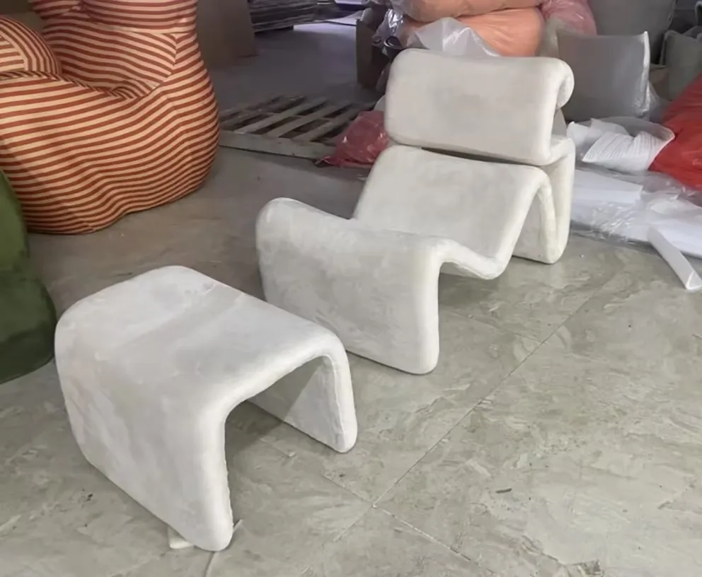Italian design living room furniture Abstract line folding bending recliner Glass fiber  recliner chair Bring an Ottoman
