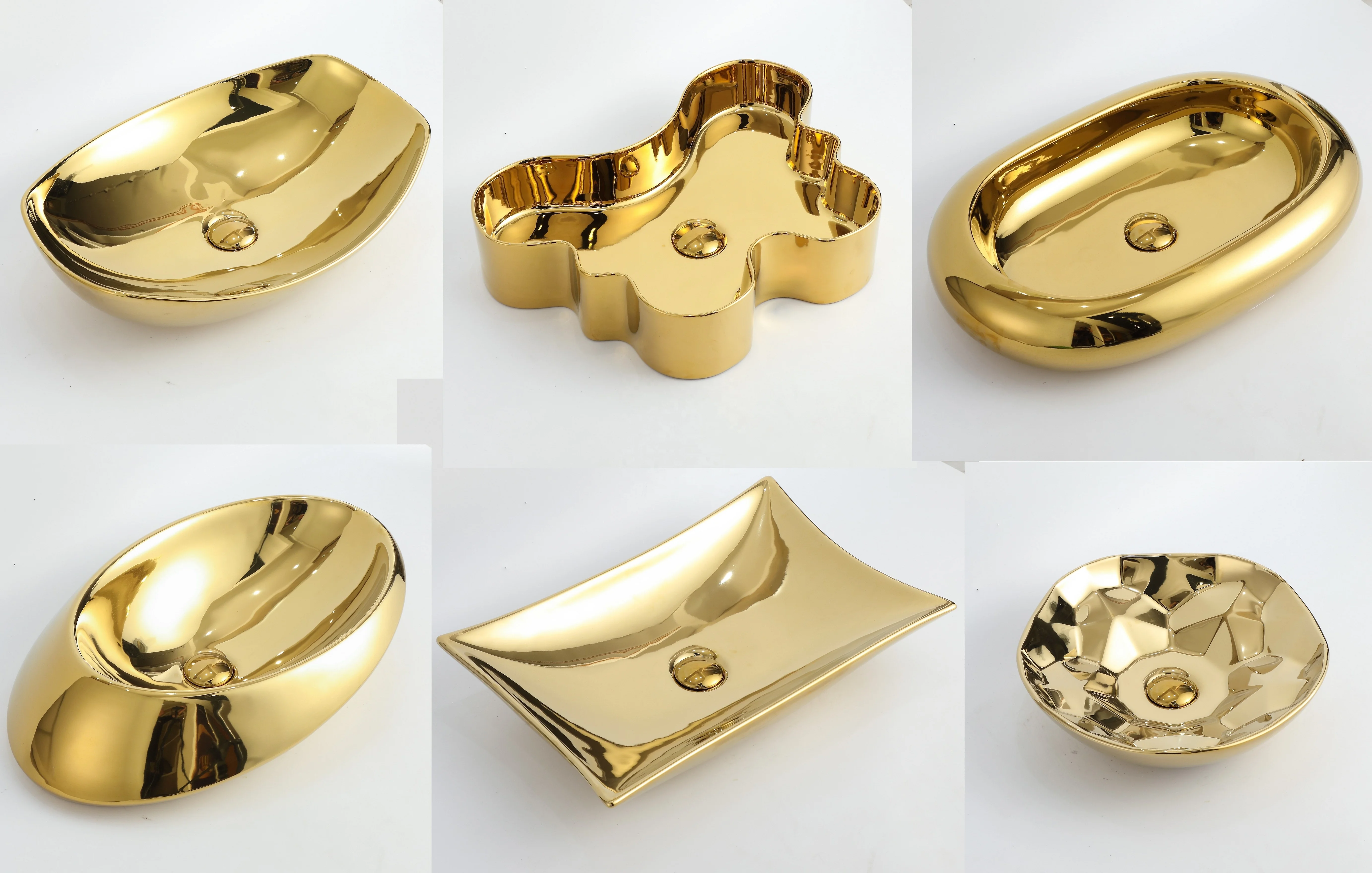 New Elegant bathroom sink ceramic gold electroplate golden wash basin