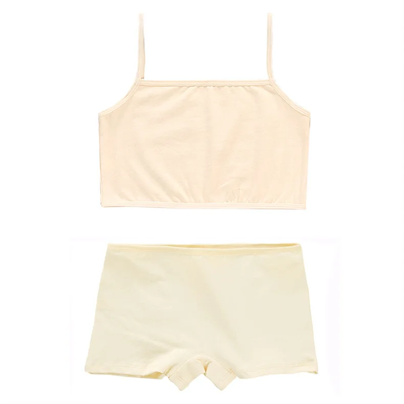 Training bra Cotton pure Color underwear Hipster brassiere bra boyshort set for Baby Girls Kids Children