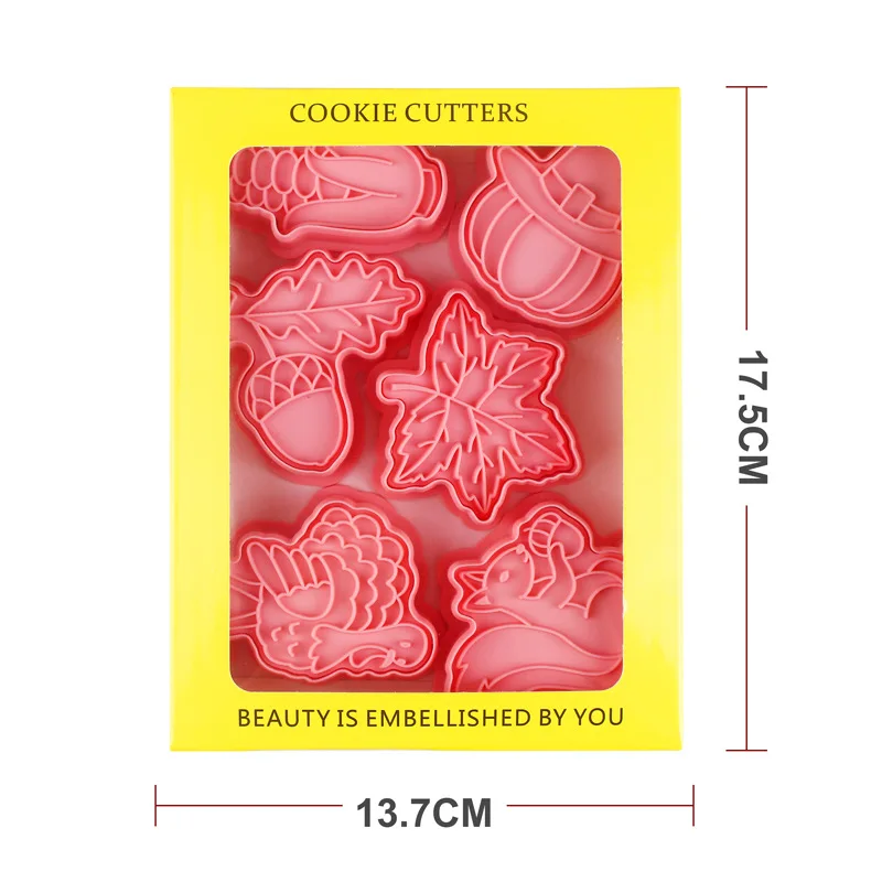 Homesun Saffron 6pcs/box Thanksgiving cookie cutter embosser stamp Set of 6 pcs turkey corn cookies mould plastic