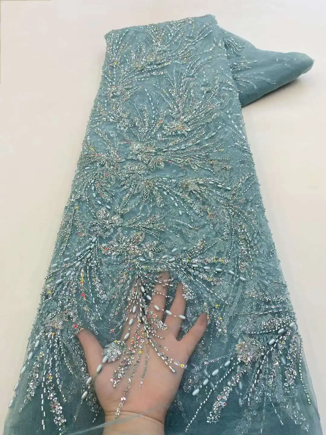 Nigerian lilac purple diamond embroidery lace fabric