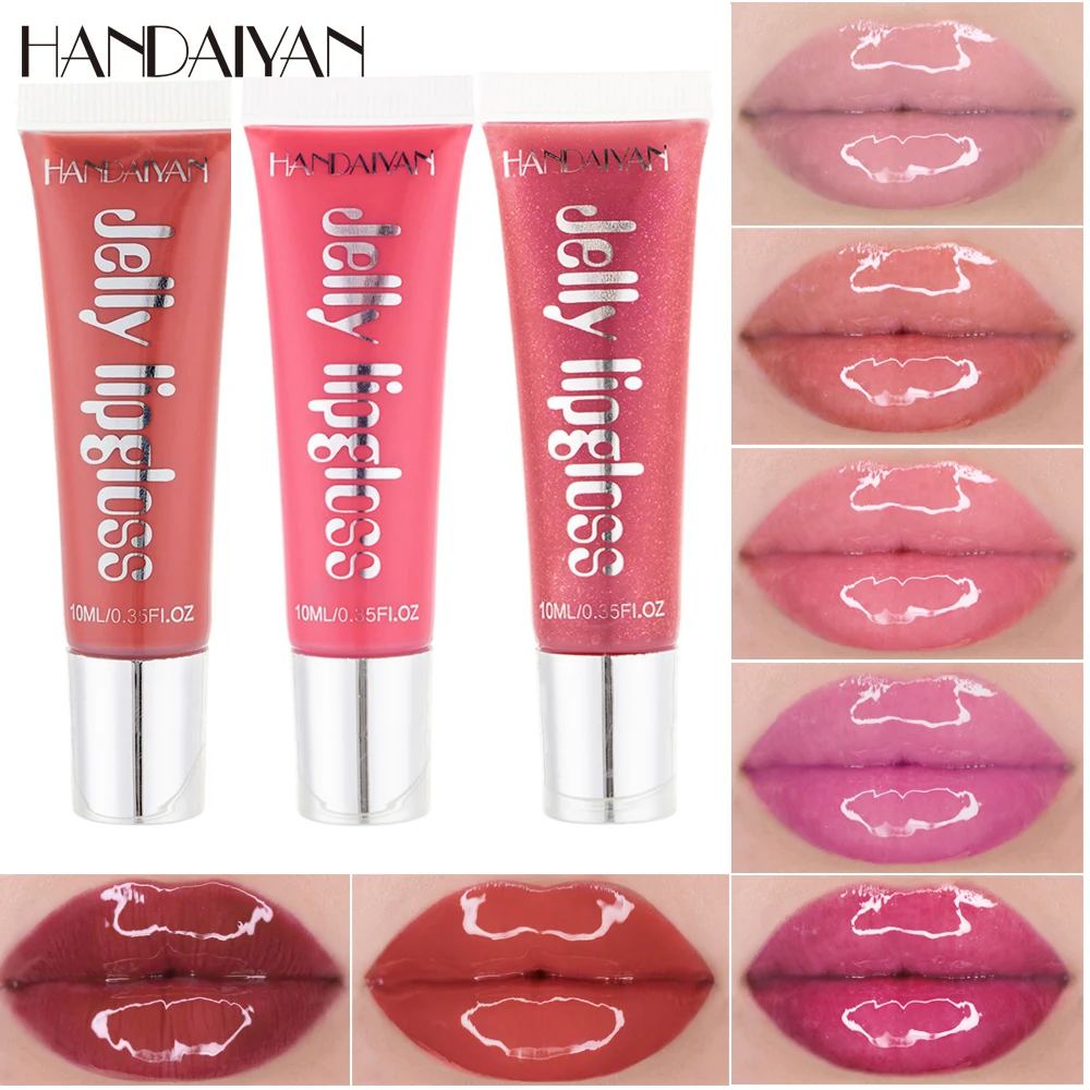 HANDAIYAN 10ml Shiny Jelly Lip Gloss Sexy Big Lips Plumper Makeup Moisturizing Waterproof Liquid Lipgloss Women Make Up