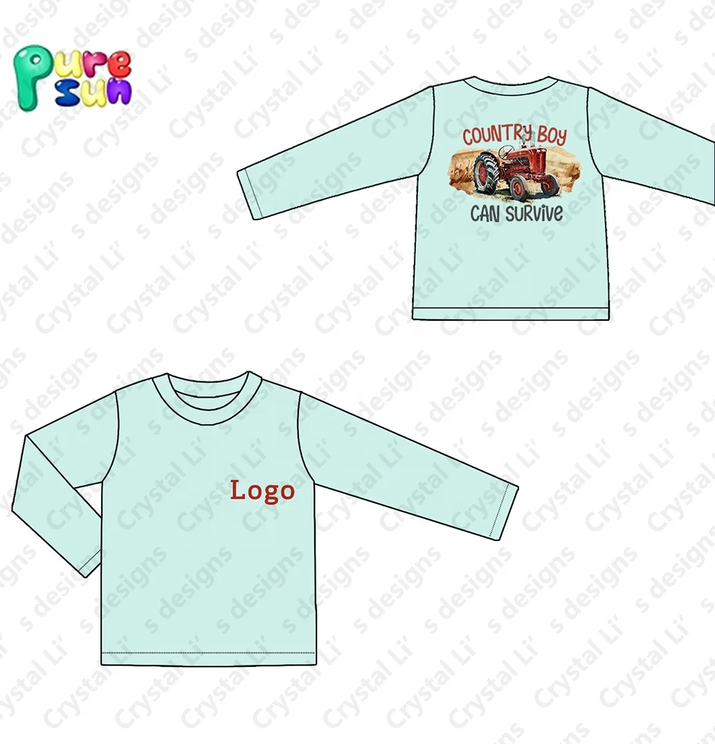 Custom logo Kids t Shirt Hot Stamping Long Sleeve  Boy Shirts Cotton Custom Shirt For Hunting Boy
