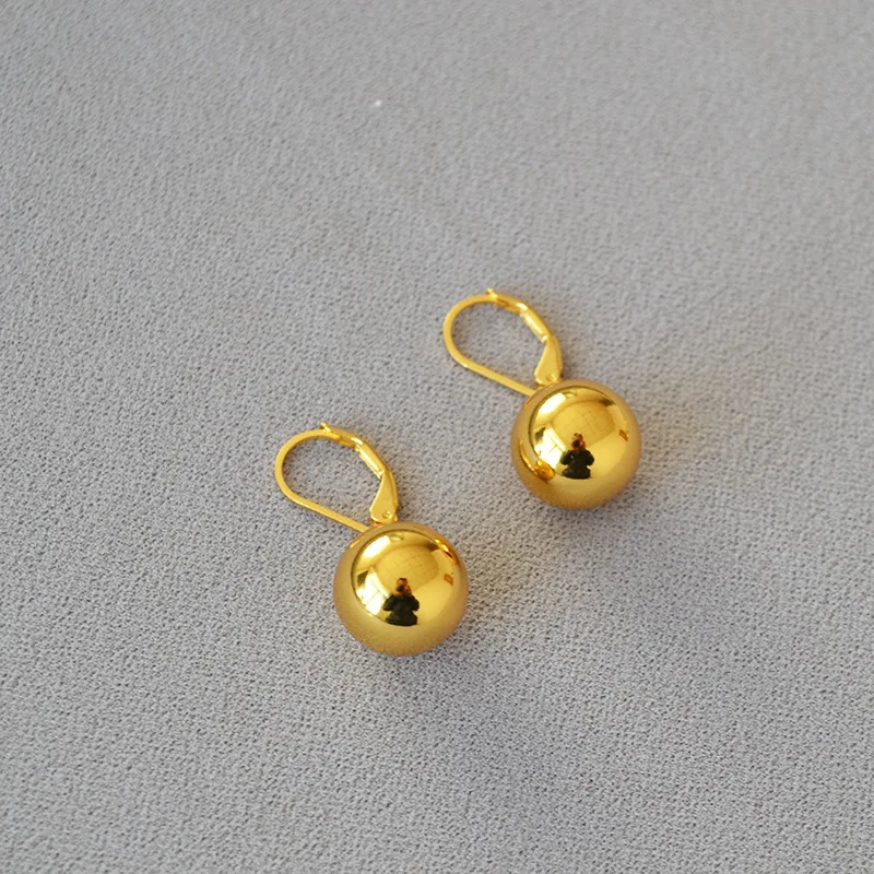 INS cold scenery surface fish hook hollow gold-plated copper empty ball drop earrings