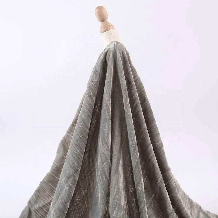 Plain wide width 100% polyester woven velvet gray wrinkle fabric for sofa/curtain/garments