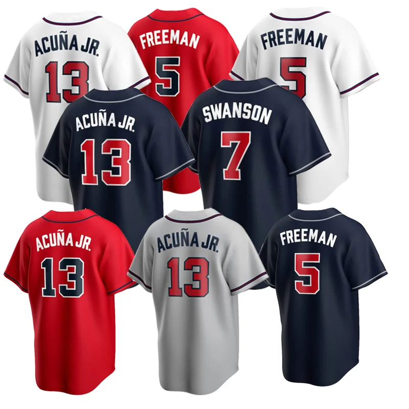 New Braves Baseball Shirt High Quality Pinstripe Embroidered Baseball Jersey Atlanta City  13 Acuna jr 5Freeman 7Swanson Wholesa