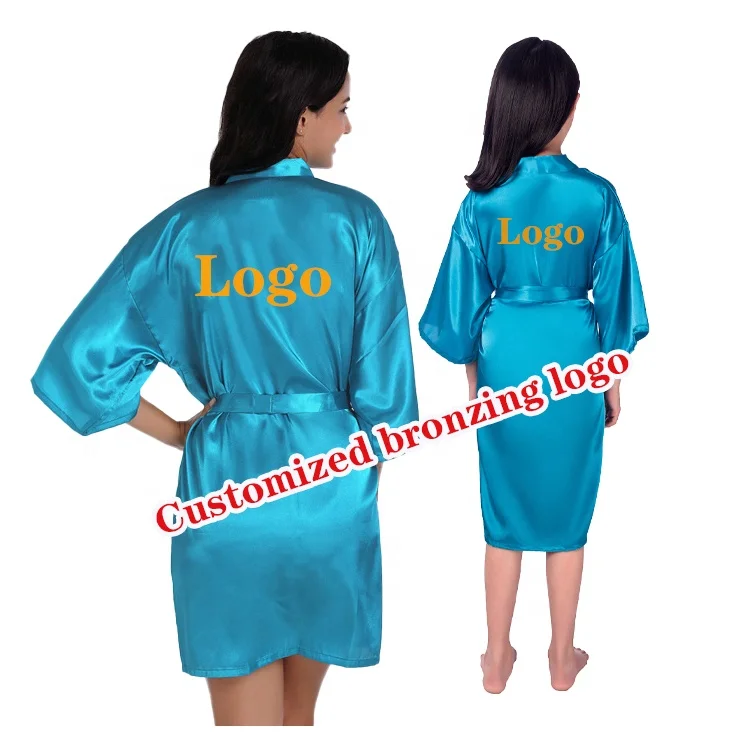 Salon Silk Girl Mommy And Me Robes Pajamas Wholesale Custom Logo Pure Color Cute  Kimono Satin Robes For Kids