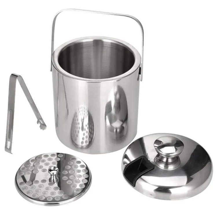 
Double Wall Insulated Metal Stainless Steel Ice Bucket with Tongs 