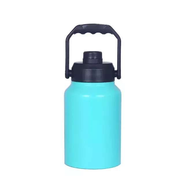 64oz 128oz Half 1 Gallon Jug Insulated Powder Coated Stainless Steel Sports Metal Canteen Water Bottle With Screw Lid Handle