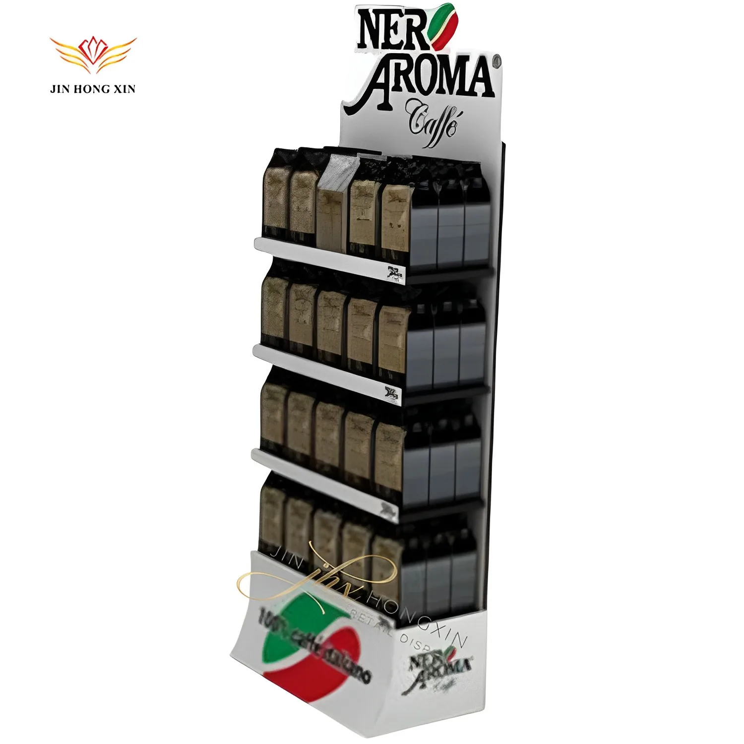 Double sided baskets shelf racks/free standing snack shelf/custom metal display rack for supermarket