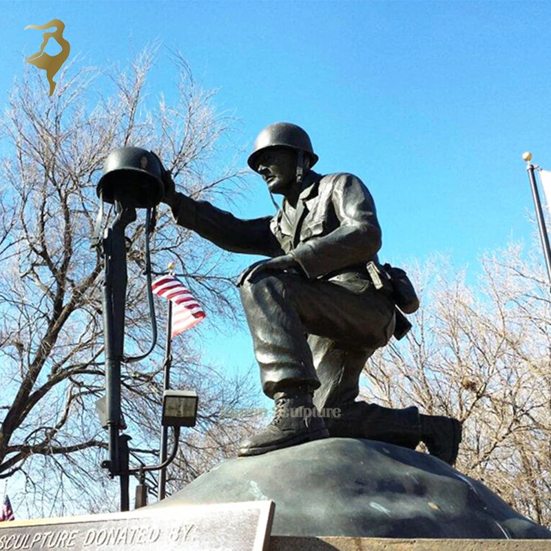 Top quality life size human warrior knight figure sculpture kneeling soldier statue