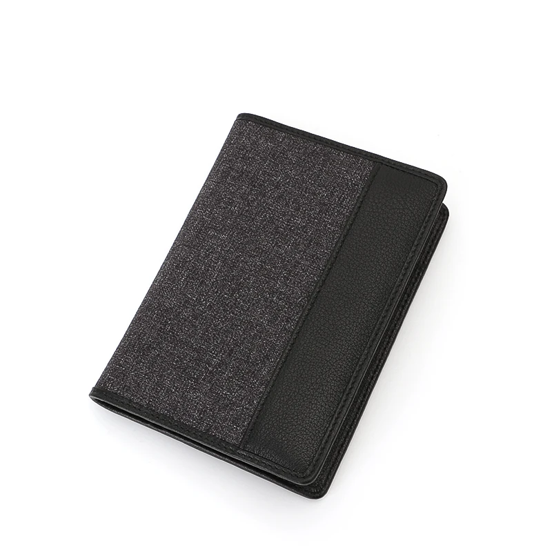 Fashion Design Passport Holder Made In Fabric Combine Genuine leather RFID Blocking Passport Holder Cover