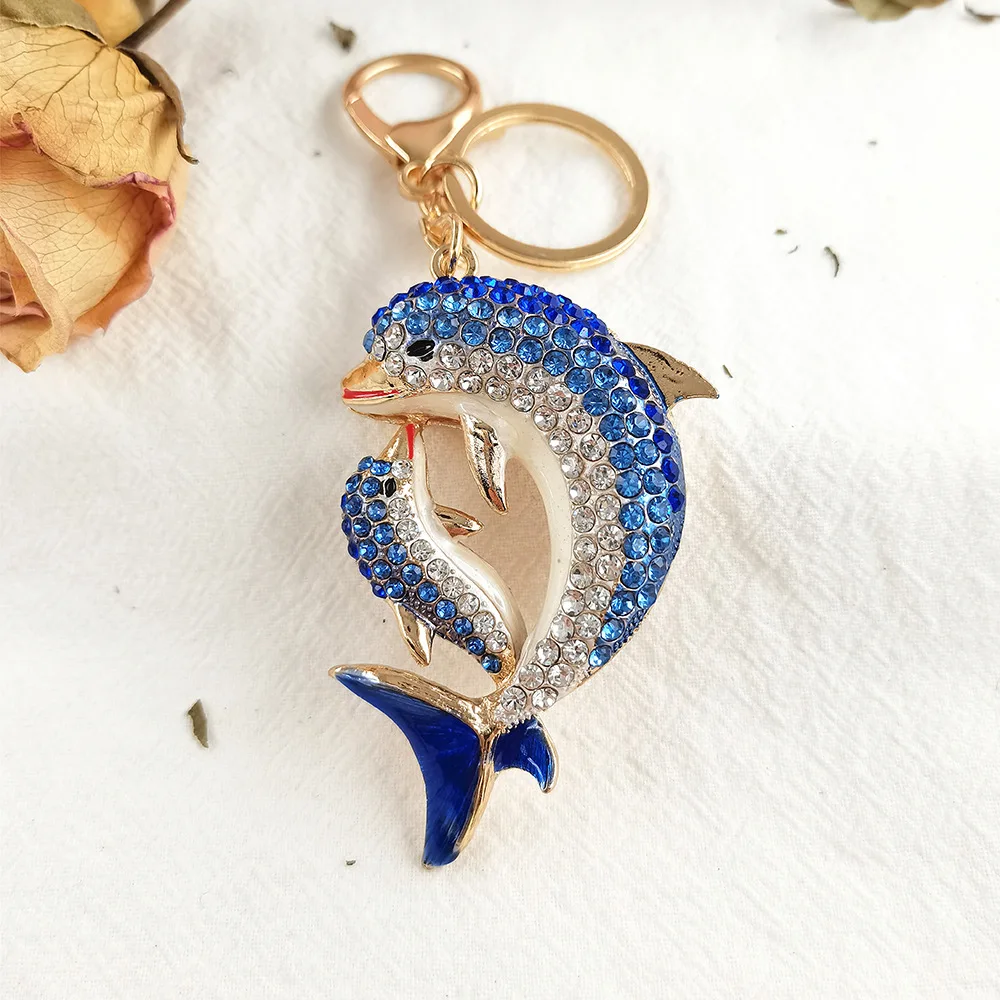 Sparkling dolphin Crystal Rhinestone Keychain Bling kids Metal key chain bag Charm Pendant dolphin keyring Cute Dolphin Keychain