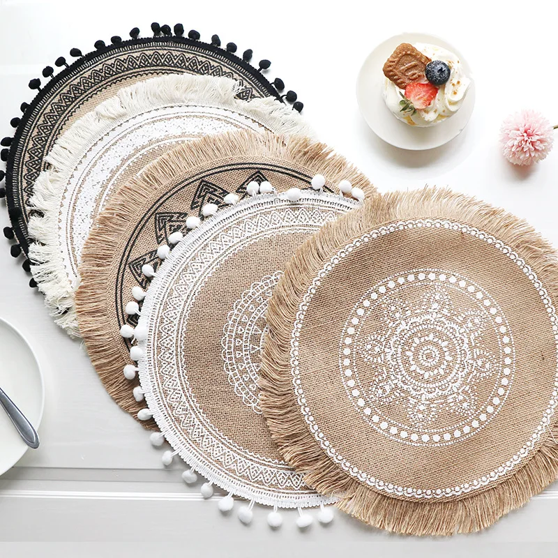 Woven ins style Nordic placemat cotton and linen table heat cushion shot props home jute decorative mat
