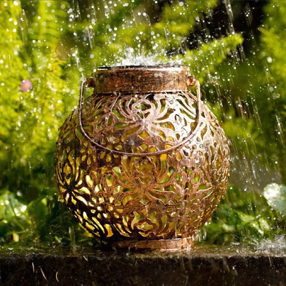 Outdoor Garden Courtyard Lawn Decor Waterproof Iron Art Hanging Lights solar panel lantern LED Landscape Light