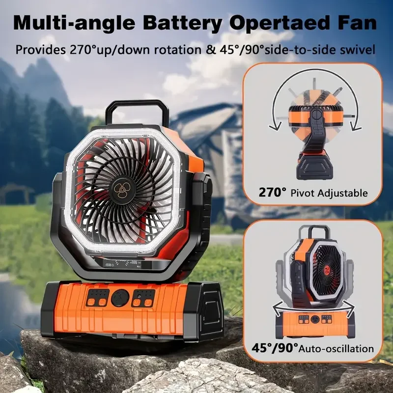 Outdoor camping shaking charging fan, silent camping tent, high wind power desktop, small fan light