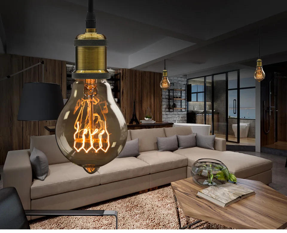 Retro Vintage led pendant metal copper lamp holder e27 with cable 1meter
