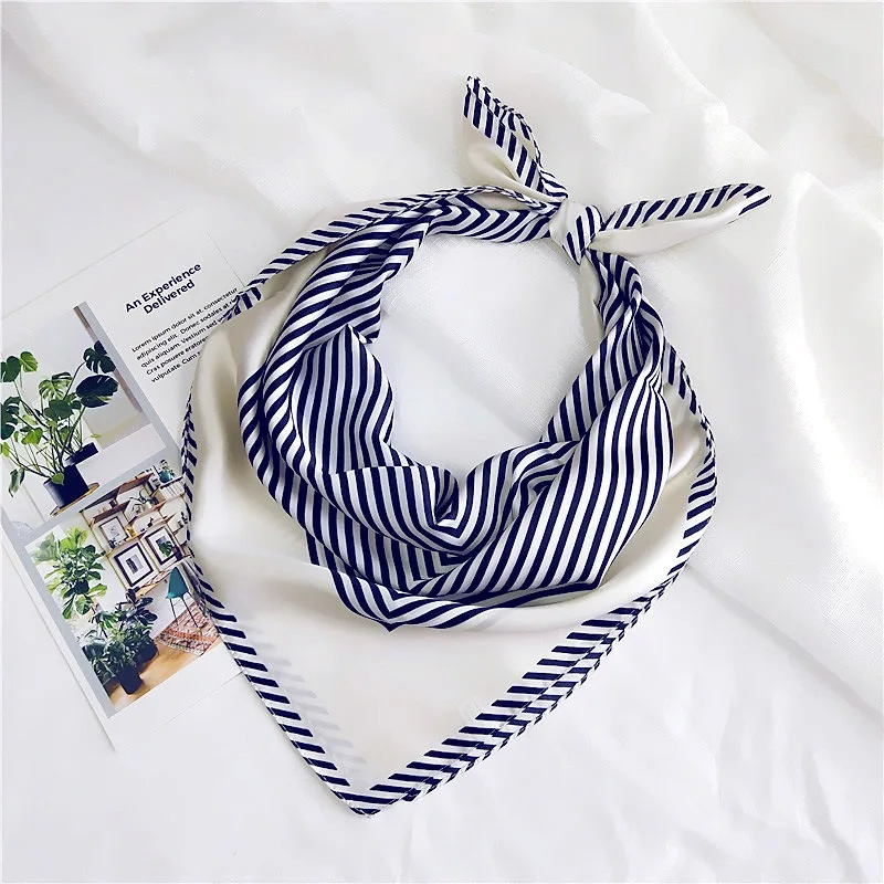 70CM Square New Fashionable Spring Scarf 2 Colors Stripe Pattern Neckerchief Scarf Bandana Scarf for Women