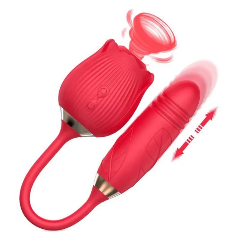 2 In 1 Rose clit Sucking with bullet Thrusting Dildo  2.0 Red Rose Shape Suck vibrator  For Women