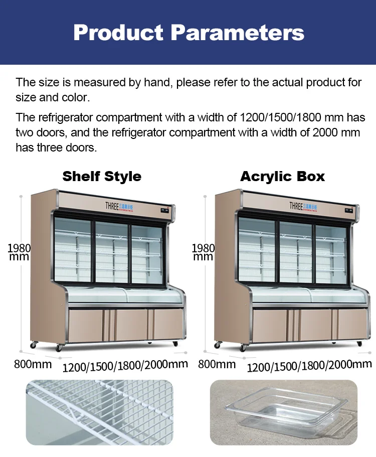 Shengxue  Luxury Three Temperatures fresh vegetable Display Showcase Refrigeration Equipment for restaurant