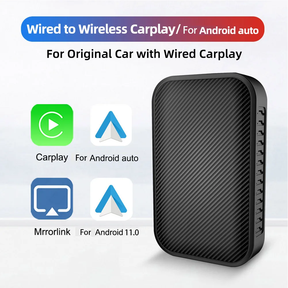 Smart Car Wireless Carplay Adapter Wireless Android Auto Dongle Ai Box Built-in GPS Carbon Fiber Carplay2Air For Toyota Ford Kia