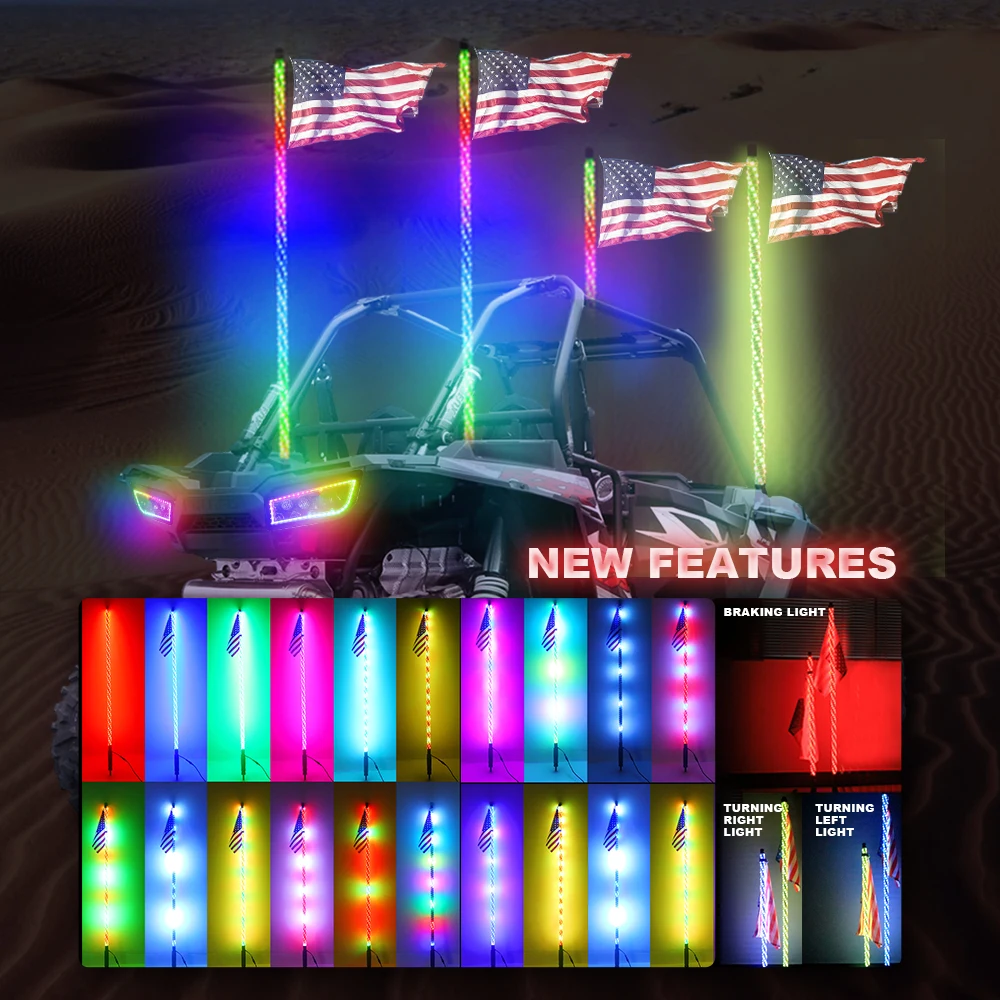 Customized Flags Rf Wireless Remote App Control Car Lights In The Whip  Uv-Blocking For Atv Utv Rzr Offroad