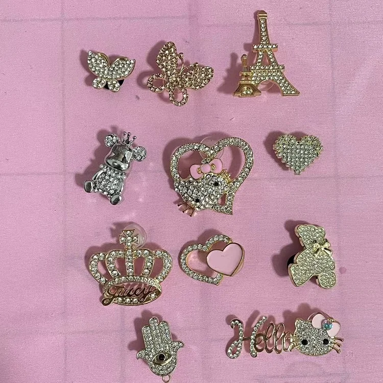 Wholesale Diy Popular Gold and silver Metal With Diamonds Croc Shoe Decoration Accessories For sanrio accessories croc  Charms