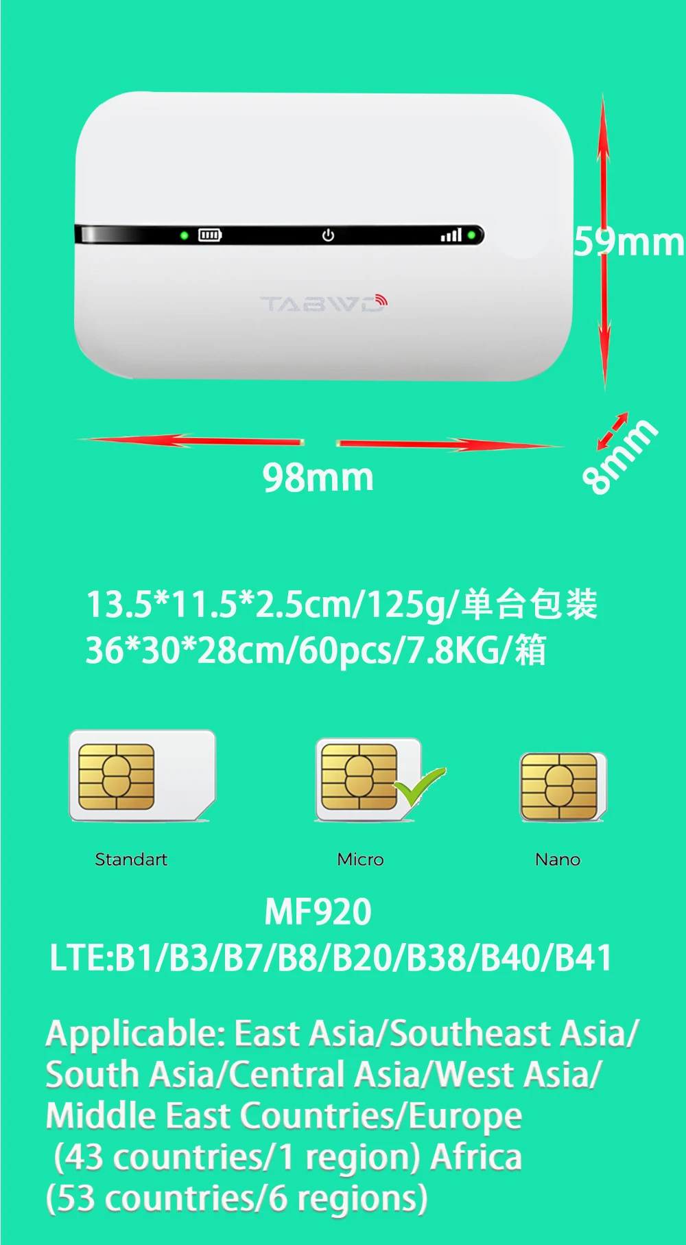 Tabwd MF920 Pocket  4G LTE  router Wireless lte wifi modem Sim Card Router MINI  pocket hotspot