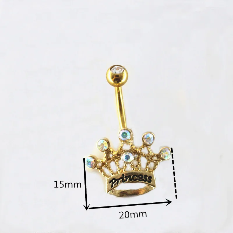  BBR-119 2021 Body Piercing Jewelry Luxury Belly Button Rings Surgical Rose Gold Zircon Crown With Princess