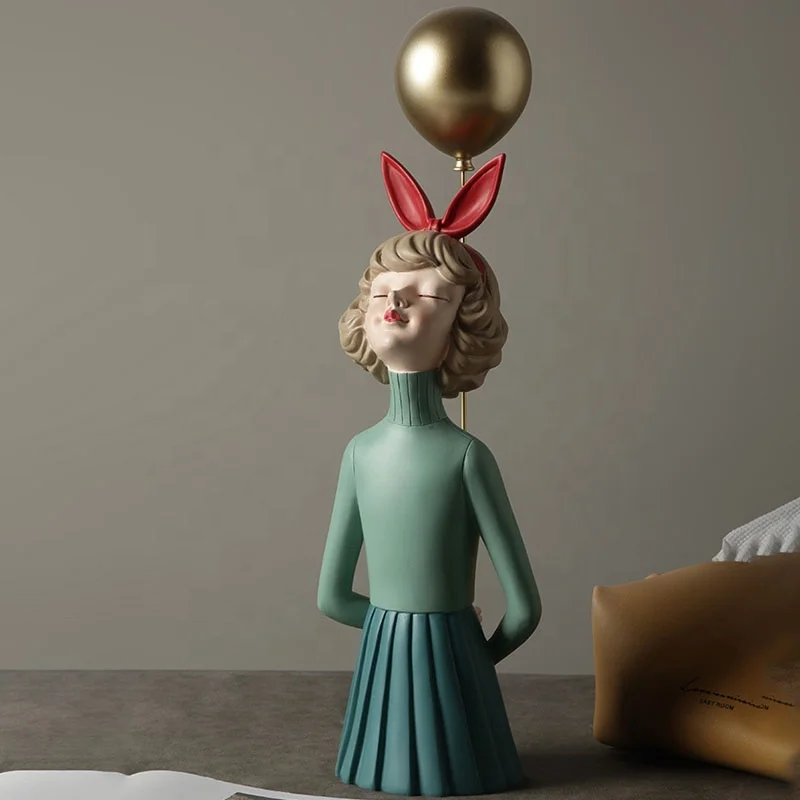 Bunny girl flying balloon standing character human statue sculpture resin artwork statue resin crafts birthday gifts