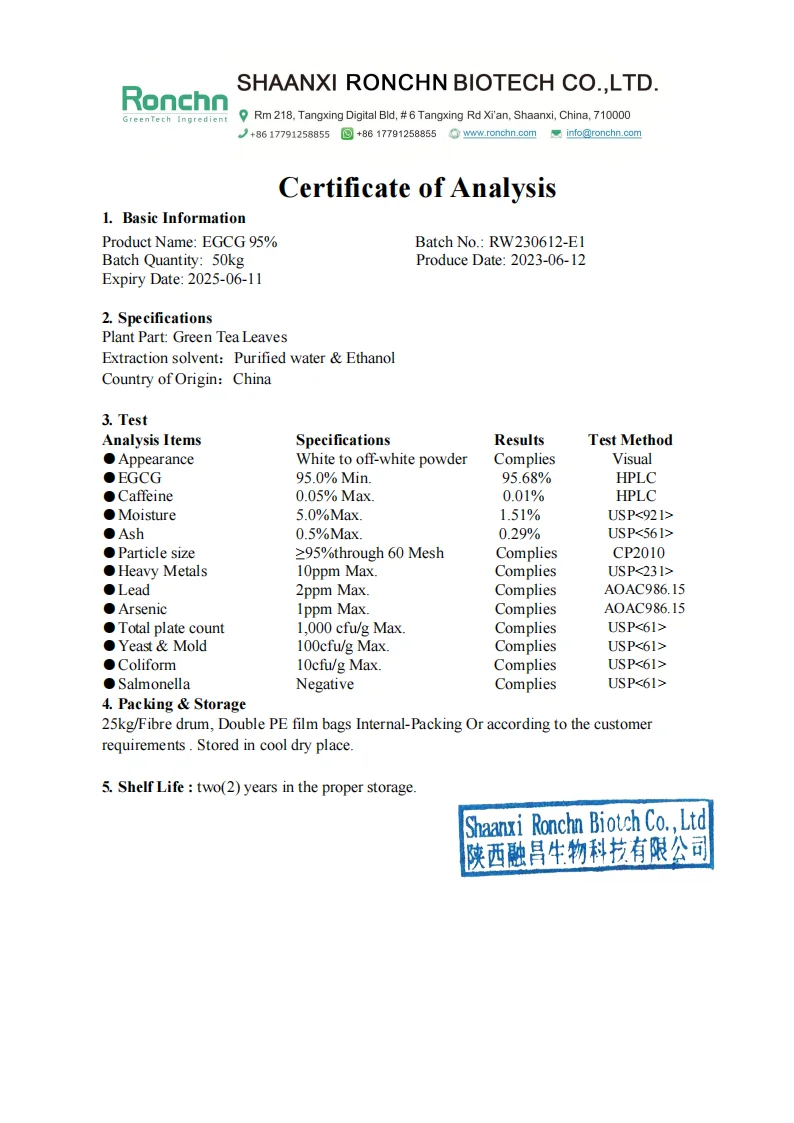 Low Price Green Tea Extract Powder 95% EGCG Powder CAS 989-51-5 EGCG