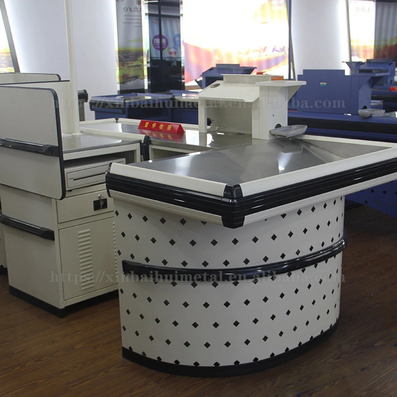 Xinbaihui Stainless Steel Retail Counter Desk Checkout Counter Cashier With Back Hole Grocery Checkout Counter