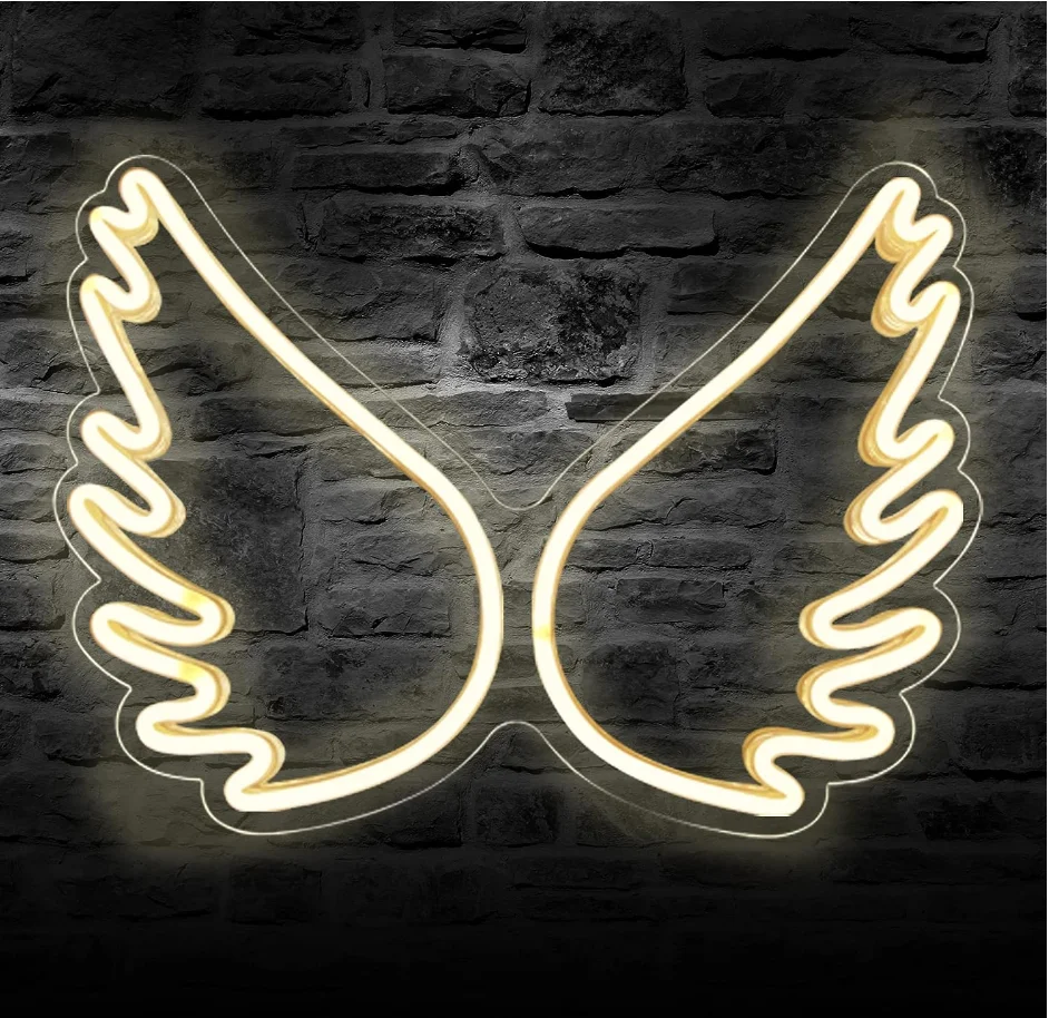 3D Art Hanging Acrylic Neon Light USB Powered Night Lamp Led Angel Wings Neon Sign For Wall Kids Room Wedding Party Bar Decor