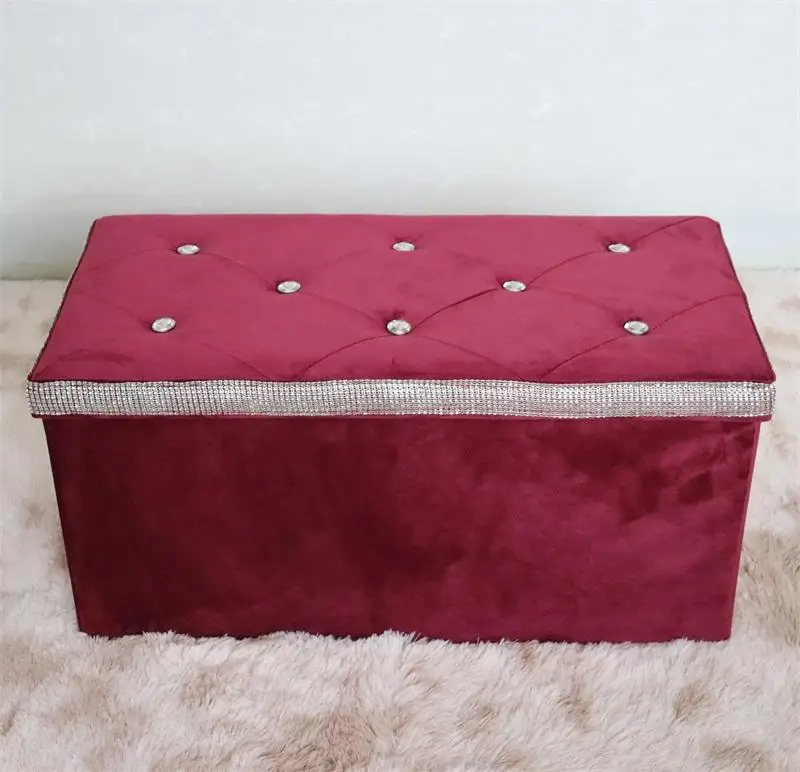 Home Decoration Flannelette Ottoman Stool &Ottoman Storage Stool With Diamond