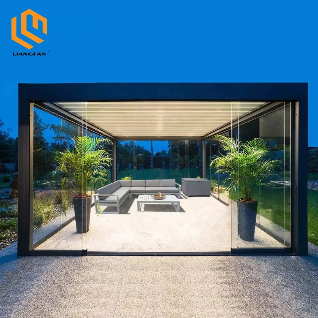 4*6 7*4 Outdoor Garden Bioclimatic Pergola Waterproof Metal Gazebo With Solar Panels