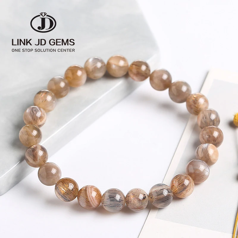 JD Natural Backbone Moonstone Bracelet Black Golden The Sun Stone Moonlight Stone Backbone Crystal Hand String Woman Man