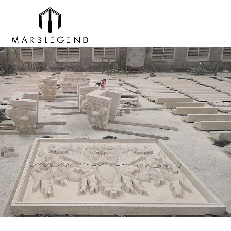 Customize beige marble pillar imestone stone decorative carving