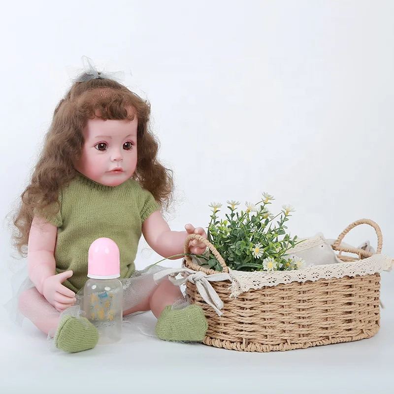 Hot Sell 22Inch/55 Cm  Beautiful Long Hair Soft Customized Lifelike Silicone Vinyl Baby Reborn Doll For Kids
