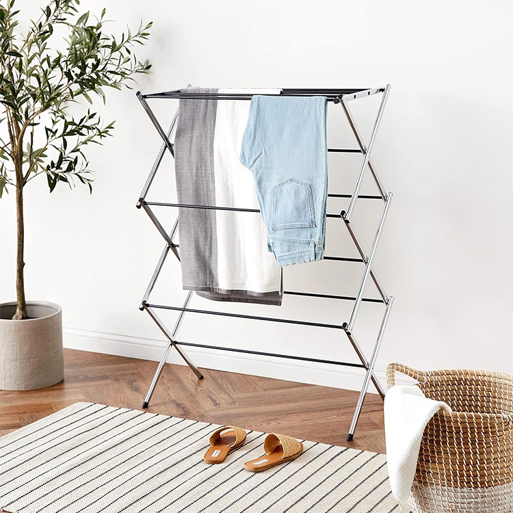 Portable Rustproof Extendable White Grey Metal Collapsible Laundry Clothes Dryer Rack Stand Hanger for Shoes & Wall Use