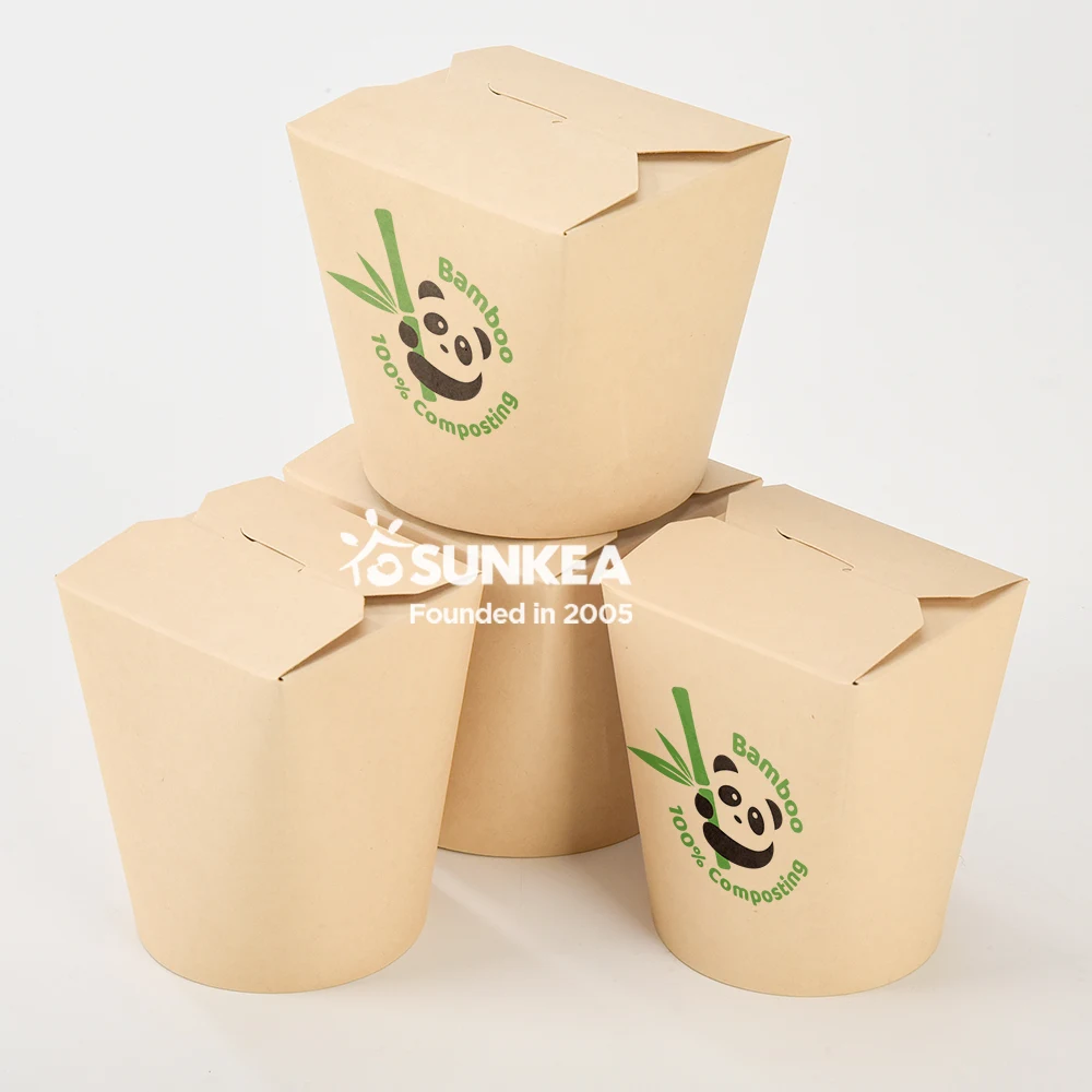 Disposable custom printed logo Bamboo Noodle pasta paper box / Asian food pail