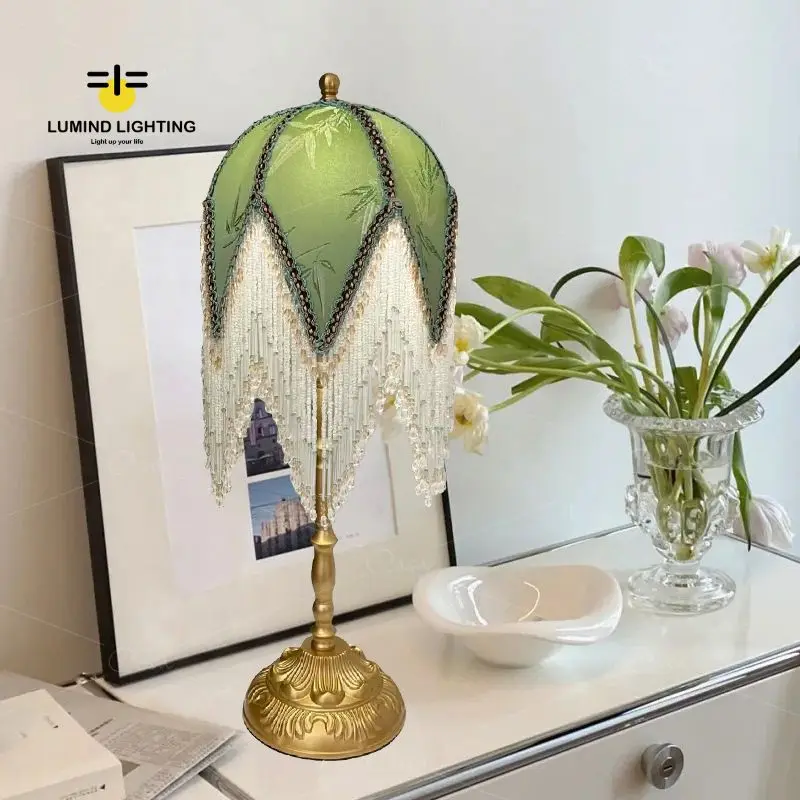 Lumind European luxury vintage Crystal tassel table lamp indoor living room bedside decor lighting lamp lampada da tavolo