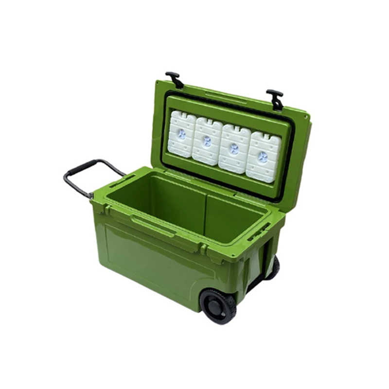 Custom size cold chain storage outdoor plastic locking big picnic ice cooler box with handle and wheel cooler box for camping