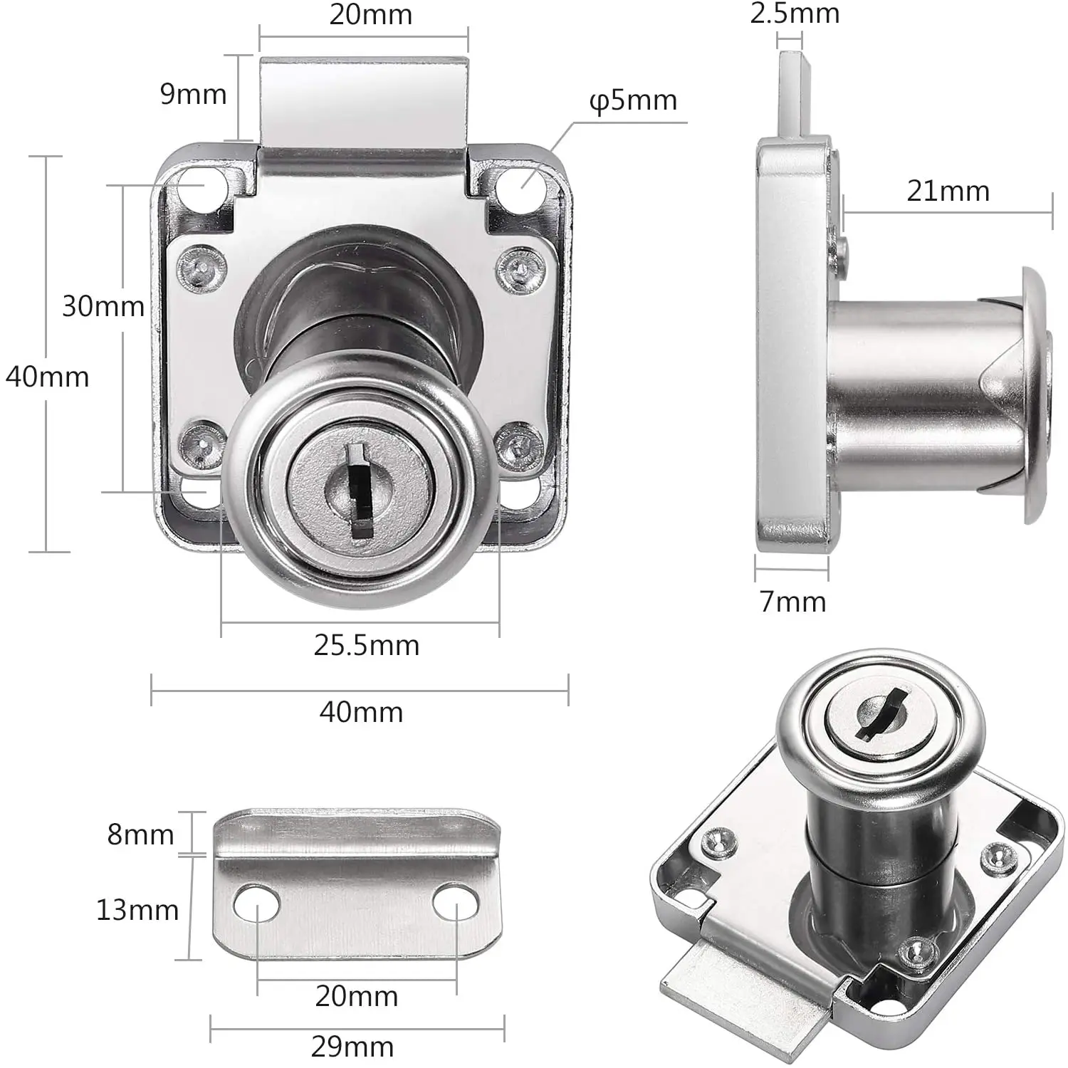zhenzhi Cupboard Drawer Lock Zinc Alloy Cam Security Lock Screw-on furniture locks with cylinder, locking plate and keys