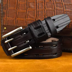 Новый заводской стиль мужской ремень из натуральной кожи с двойной пряжкой