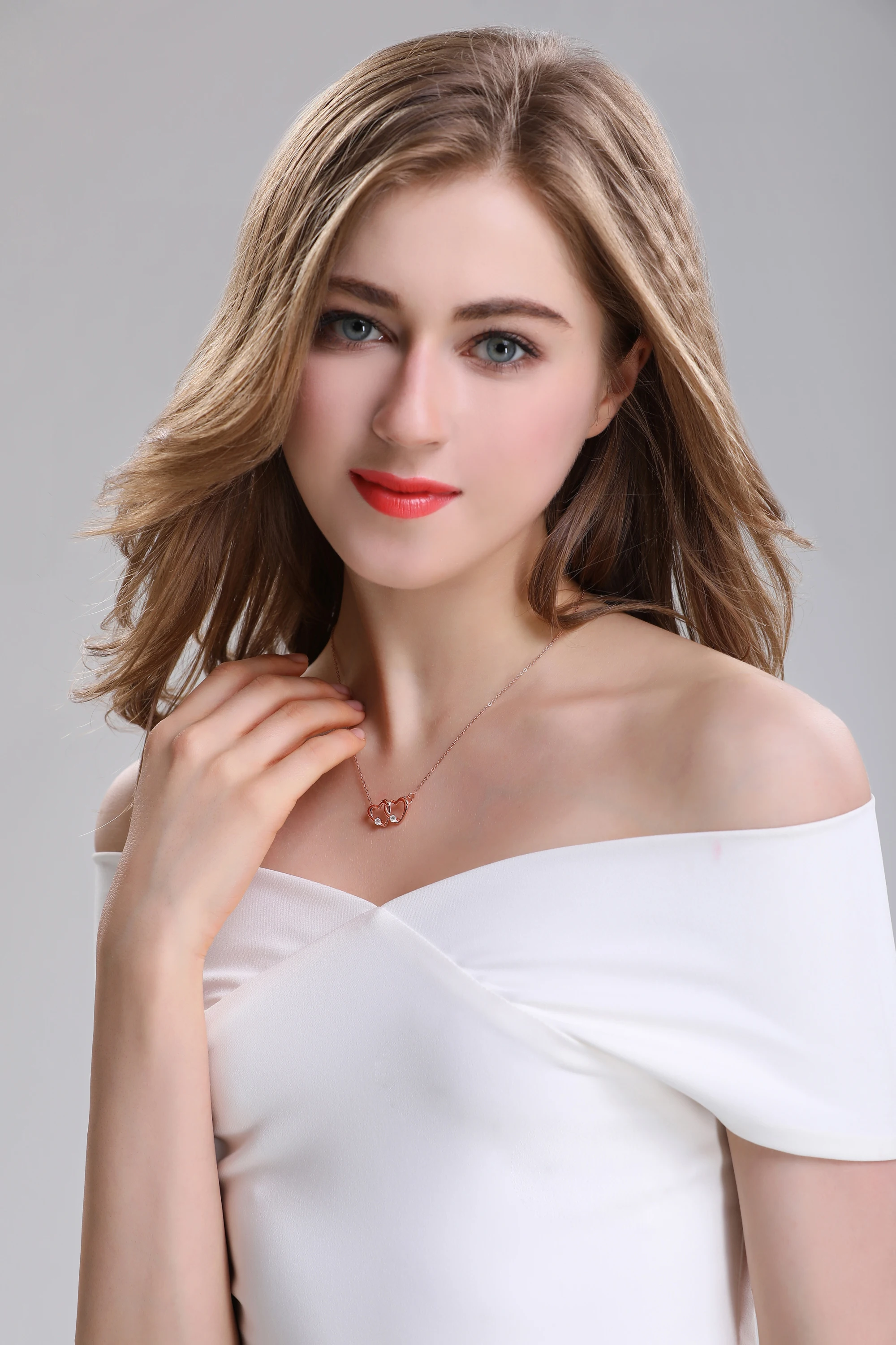 Double Heart Shape Necklace  925 Silver Customized With Moissanite Diamond Zircon Chain Necklace Pendant Fine Jewelry